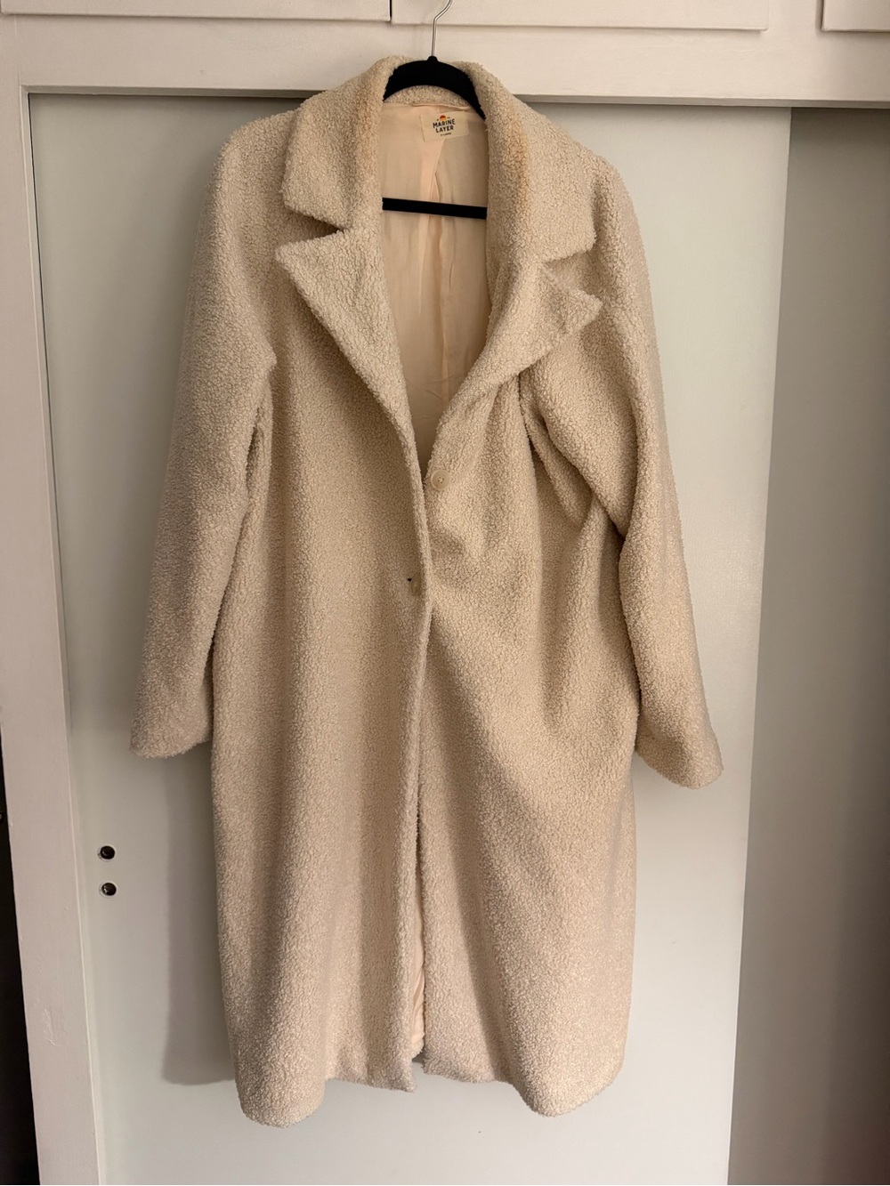 Marine Layer Cream Teddy Long Coat with Notch Collar